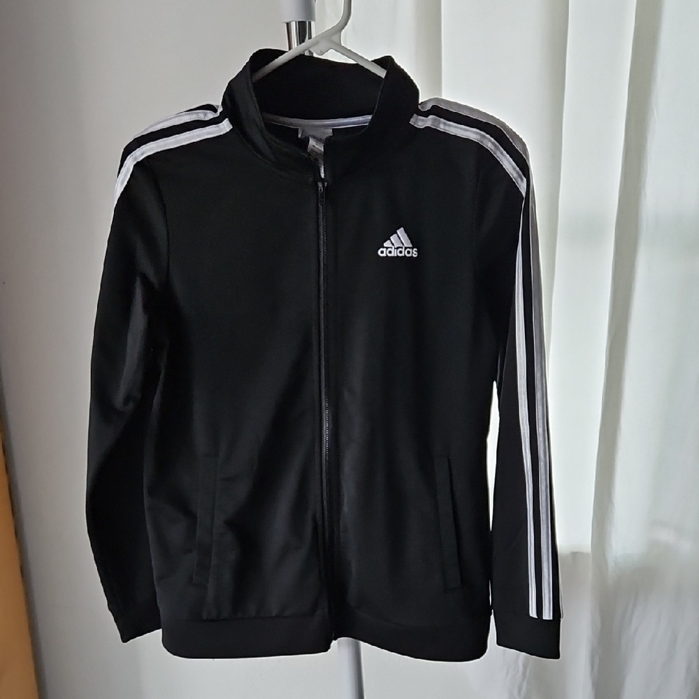 Adidas Black Track Jacket with White Stripes